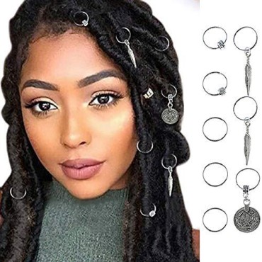 Formery Bohe Coin Hair Clips Silver Feathers Dreadlock Rings Accessories Braid Charms Jewelry Hair Accessory for Women and Girls (8PCS)