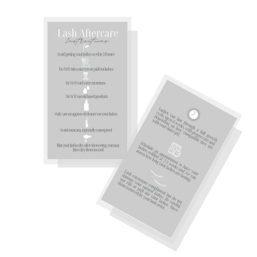 Boutique Marketing LLC Lash Extension Aftercare instructions Cards, 50 Pack, Double Sided Size 3.5 x 2 inch after Care (2-3 Week Fillers), Gray with White Design, Gray, White, Black