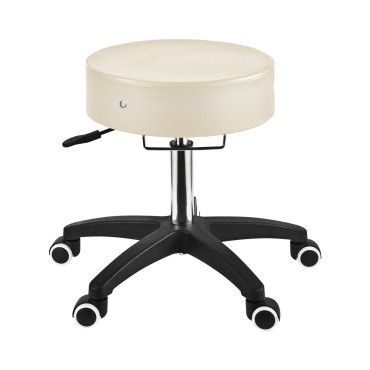 Master Massage Glider Ergonomic Round Swivel Adjustable Rolling Hydraulic Stool Barber Dental Chair in Cream for Therapist, Clinic, Tattoo, Spas, Facial, Beauty, Lash, Salons, Home, Studio, Office