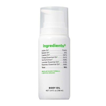 Ingredients Organic Dry Body Oil for Shower, Bath, Women Men Teens, Moisturizing Multi-purpose for All Skin Types - Jojoba Baobab Vanilla Orange Lavender