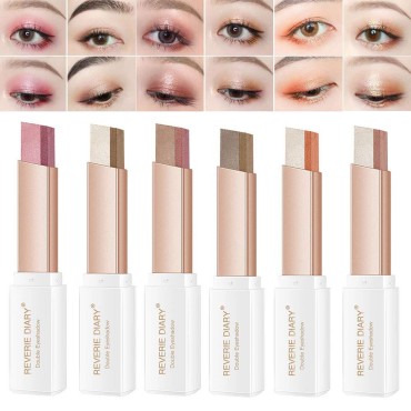 WENSUNNIE 12 Colors Eyeshadow Stick(2nd Gen Upgraded Rotation) - Double Colors Eye Shadow Stick Glitter Shimmer Gradient Makeup Waterproof Stick (6Pack)