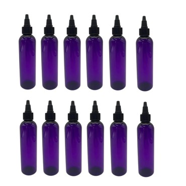Natural Farms 12 Pack - 4oz -Purple Cosmo Plastic Bottles - Black Twist Open/Close Top - for Essential Oils, Perfumes, Cleaning Products