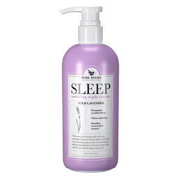 Pure Relief Lavender Sleep Body Lotion Shea Butter + Coconut Oil Body Cream Skin Care Moisturizer To Promote Better Rest W/Natural Soothing Herbal Extracts, Aromatherapy Night Cream, Large 16 Oz