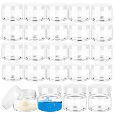 24 Pcs 1oz Plastic Cosmetic Jars,Round Leak Proof Clear Container with Lid,Wide-Mouth Refillable Small Storage Containers for Slime,Cosmetic,Lotion,Candy,Craft