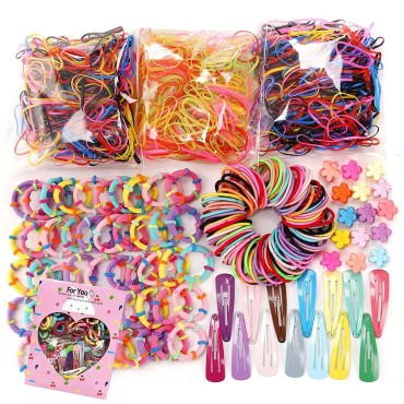 Aakihi 780PCS Color Clear Elastic Hair Bands Clips Mini Hair Claw Clips Rubber Bands Hair Ties Kit with Box for Girls Teens Children