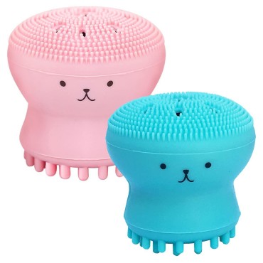 Duruan Facial Cleansing Brush Silicone Handheld Face Brush and Massager ?Octopus-Shaped Cleansing Brush for Deep Cleaning Gentle Exfoliating Skin Massage(Pink+Blue(2Pcs))
