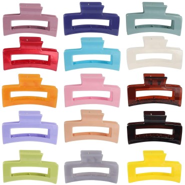 15 Pack Rectangle Hair Claw Clips Solid Color Hair...
