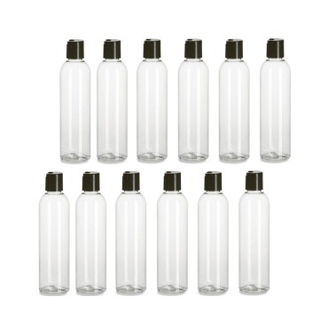 Natural Farms 12 Pack - 8 oz -Clear Cosmo Plastic Bottles - Black Disc Top - for Essential Oils, Perfumes, Cleaning Products