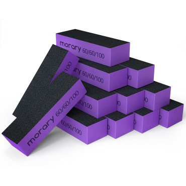 Morary 12-Pack Nail Buffers for Acrylic Nails, 60/60/100 Grit, 3 Sided (Purple Black)