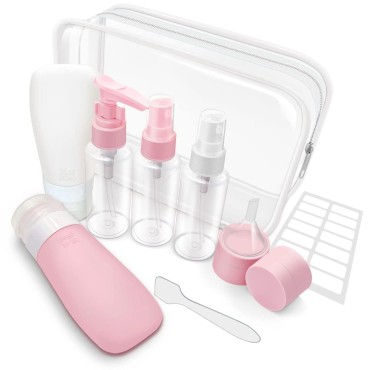 Empty Travel Size Bottles Set, Leak Proof Silicone Plastic Shampoo Conditioner Liquid Squeeze Bottle, TSA Approved Travel Container Spray Bottle, Refillable Cosmetic Container With Toiletries Bag Kits