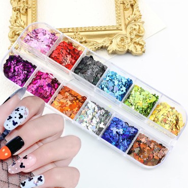 12 Colors Nail Glitter Sequins 3D Shiny Flakes Nai...