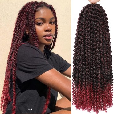 Passion Twist Hair Burgundy Red 18 Inch 8 Packs Passion Twist Crochet Hair Water Wave Braiding Hair Long Spring Twist Hair Crochet Braids Synthetic Hair Extension (18 Inch (Pack of 8), TBG)