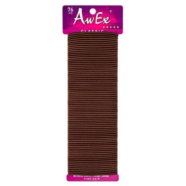 AwEx Brown Hair Ties for THIN Hair, 76 PCS,0.09 inch (2.4 mm) in Thickness, 5.5 inches(140 mm) in Length - Hair Bands -No Metal Elastics-Ponytail Holder-Great for FINE Hair