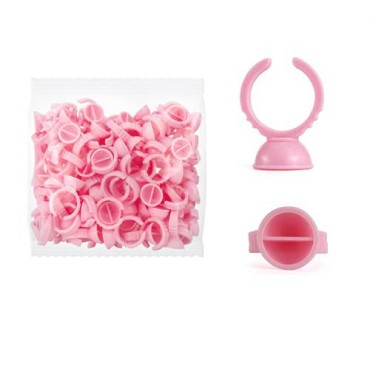 JQYXSS 100PCS Pink Glue Ring Smart Glue Cup, Tattoo Glue Holder Ink Ring Adhesive, Makeup Rings Palette for Eyelash Extension Nail Art
