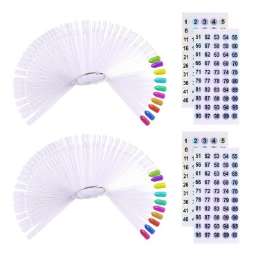 100 ps Fan-Shaped False Nail Color Swatch Sticks with Number Stickers for Color Display, Nail Polish Practice Sticks, Nail Art Display, Nail Color Wheel, Nail Sample Tips Sticks. (Transparent)