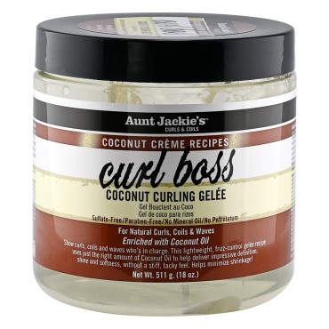 Aunt Jackie's Coconut Crème Recipes Curl Boss Coconut Curling Hair Gel for Natural Curls, Coils and Waves, 18 oz