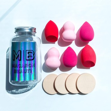 MACARON BEAUTY Makeup Sponge Beauty Blender Wedges 10 piece set pack for blending, foundation, concealer with case holder | Round, flat and tip edges (The Mars)