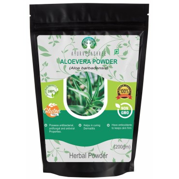 AYURVEDASHREE Aloe Vera Leaf Powder 200 Gram - 100% Pure & Naturally Cultivated Aloevera Powder - Aloe Barbadensis - Vegan I Non GMO I Natural Skin Moisturizer