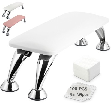 Arm Rest for Nails Tech - Non-Slip Nail Arm Rest, Hand Rest for Nails Tech w/ 100PCS Nail Wipes, Nail Arm Rest for Nail Tech, Nail Hand Rest, Nail Rest Stand, Reposabrazos Para Manicura(White)