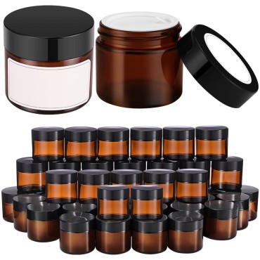 2 oz Round Amber Glass Jars, Bumobum 48 pack Cream...