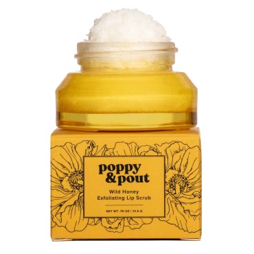Poppy & Pout 100% Natural Lip Scrub, Exfoliating Lip Treatment, In Hand-filled Recyclable Glass Jars, Cruelty Free (Wild Honey)