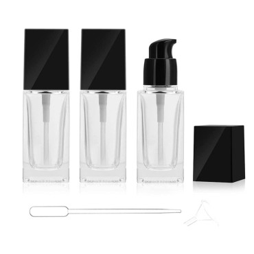3 Pcs Glass Foundation Bottles With Pump 30ml/1oz Cosmetic Lotion Liquid Containers Travel DIY Emulsion Cream Sample Dispenser Bottle With Dropper&Funnel (clear)