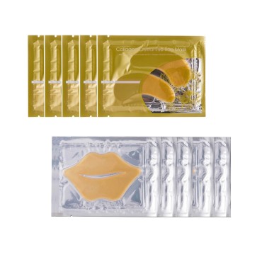 Gold Bio Collagen Crystal Mask Set - 5 Pairs Gold Eye Mask and 5 Pcs Gold Lip Mask, Anti Aging Eye and Lip Mask,