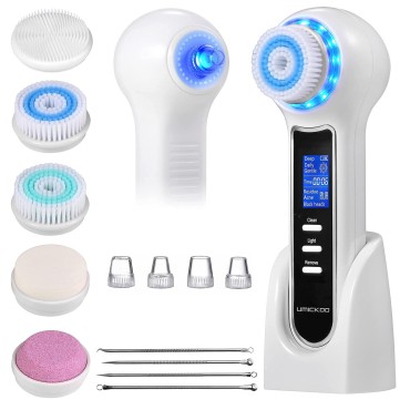 UMICKOO Facial Cleansing Brush,Rechargeable Face Scrubber with LCD Screen,IPX7 Waterproof 3 in 1 Blackhead Remover Vacuum for Exfoliating,Massaging and Deep Pore Cleansing