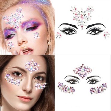 Ludress Crystals Face stickers Rave mermaid face jewels festival glitter face gems Rhinestone eye tattoos Party Temporary tear makeup for Women and Girls(2 Sheets)
