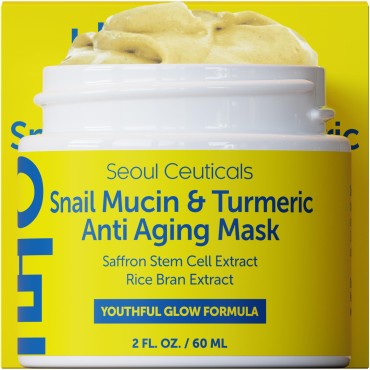SeoulCeuticals Korean Face Mask Skin Care - Snail Mucin Turmeric Mask for Face - Cruelty Free K Beauty Anti Aging Face Mask for Healthy, Youthful Glow 2oz