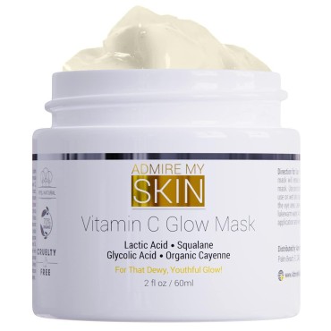 Vitamin C Mask For Face - Brightening Face Masks Skin Care Contains Glycolic Acid and Lactic Acid + Squalane Oil - Hydrating Beauty Face Mask for Glowing Youthful Skin and Smooth Even Skin Tone 2oz