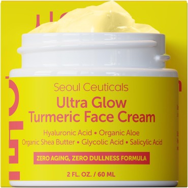 SeoulCeuticals Korean Skin Care Turmeric Cream - Korean Face Moisturizer for Dull Dry Skin - Korean Beauty Skincare K Beauty for Glowing Skin 2oz