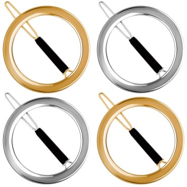 PAGOW 4 Pcs Minimalist Hair Clip for Women, Gold & Sliver Hollow Hoops Round Circle Geometric Metal Hair Clip, Dainty Circle Bobby Pin Ponytail Holder Hair Accessories for Girl