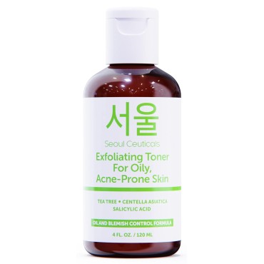 SeoulCeuticals Korean Toner for Oily Acne Prone Skin - Korean Skin Care Tea Tree Toner for Face - Facial Toner Centella Asiatica, Salicylic Acid. 4 FL OZ
