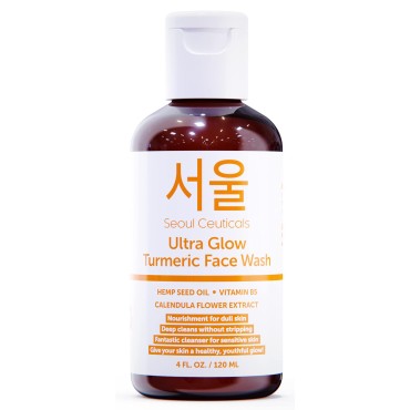 SeoulCeuticals Korean Turmeric Cleanser Face Wash For Dry Skin - Korean Skincare K Beauty Products For Sensitive Skin - Facewash for Glowing Skin 4oz