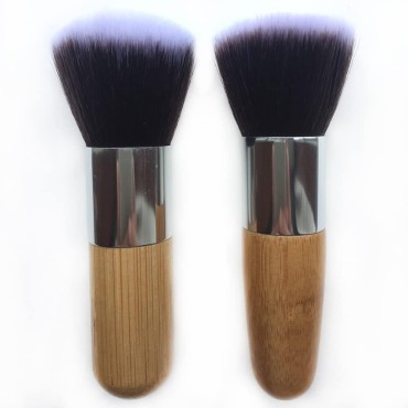 RN BEAUTY 2 Pieces Makeup Brushes Blush Brush Foundation Brush With Bamboo Handle Contour Bronzer Face Blender Brush for Liquid Cream Powder Mineral Buffing Blending Kabuki Brush Soft Synthetic Fibers Bristles (Flat & Round Top)