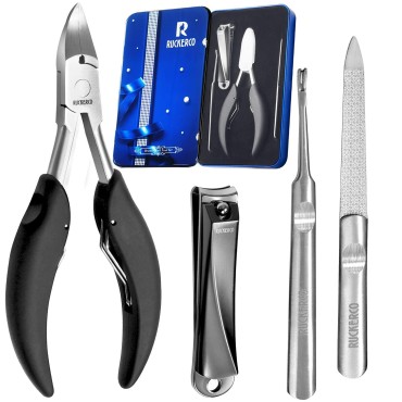 Nail Clippers Set 4Pcs Ingrown Toenail Nail File, Nail Cutter Surgical Stainless Steel Treatment Thick Nail Clipper, Fingernail Clipper for Men Seniors Skin Remover Metal Tin Box Suitable for Gifts