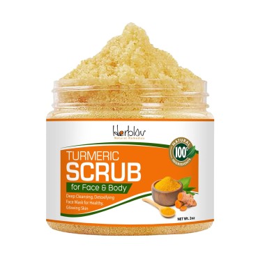 Herblov Turmeric Face Scrub - Skin Brightening Mask with Turmeric - All-Natural Turmeric Face Mask for Acne - Boosts Circulation and Removes Toxins - Detox Clay Face Mask for Glowing Skin Made in USA