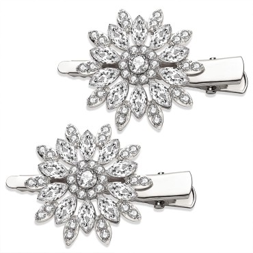 Crystal Hair Clips Large Sparkle Rhinestone Flower Design Alligator Metal Clip Non-Slip Floral Duckbill Hairpins Bling French Fancy Hair Barrettes for women Girls Hair Jewelry Accessories