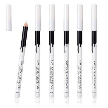 KAIQIKAIXI 6 White Eyeliner Pencils Professional Use as Highlighter, Soft, Waterproof, Long-Lasting Eyeshadow, Eye Brightener,Eye Shadow Pencil, Lip Line Pen, Eyelid Pad, Pencil Makeup Set Tool