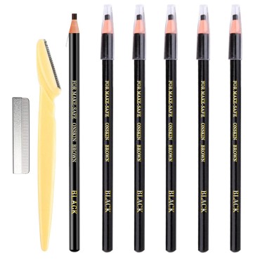 6 Piece Black Colour Waterproof Eyebrows Pencil Tattoo Makeup And Microblading Supplies Kit-Permanent Eye Brow Liners In Waterproof Eyebrow Pencils Peel - Brow Pencil Set For Marking