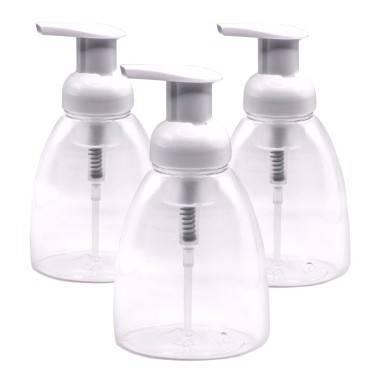 (3 Pack) Clear Plastic Foaming Soap Dispensers Pump-Bottles Compatible with Dr. Bronners Castile Liquid Soap, 250ml (8.5 oz) - Pack of 3