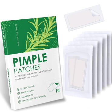 NiHealth Large Tea Tree Oil Acne Pimple Patch Absorbing Hydrocolloid Spot Treatment Fast Healing Transparent Matte Blemish Cover for Face, Body, Skin Healing, 25mm&60mm (10 Counts)