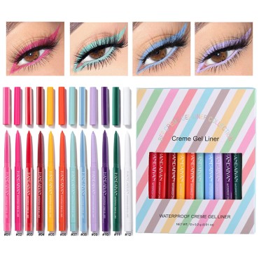 Colored Eyeliners Twist Up Pencil Set, 12 Colors Waterproof Neon Eye Liners for Women Matte Long Lasting Colorful Eyeliner Makeup Pencils Eyeshadow Kit, Eye Color Makeup Kit