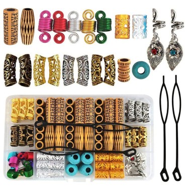 112PCS Dreadlock Beads Accessories Wood-Like Metal Aluminum Braiding Hair Jewelry Hair Tube Beads Cuffs Pendant for Women Men Locs Twists