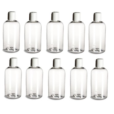 Natural Farms 10 pack- 8 oz Clear PET Boston Round Plastic Bottle with White Fliptop- Made in the USA