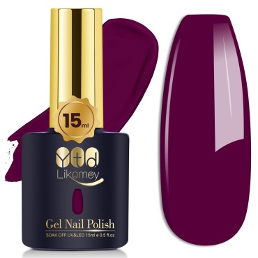 YTD Likomey Gel Nail Polish,1 Pcs 15ml Wine Purple Soak Off Fall Winter UV Nail Gel Varnish,Salon Home DIY Manicure High Pigment Deep Plum Gel Polish,CS017