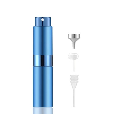 Lil Ray 8ml Portable Mini Perfume Atomizer, Refillable Empty Small Spray Bottle for Travel, Twist Tpye Pocket Cologne Sprayer (Blue)