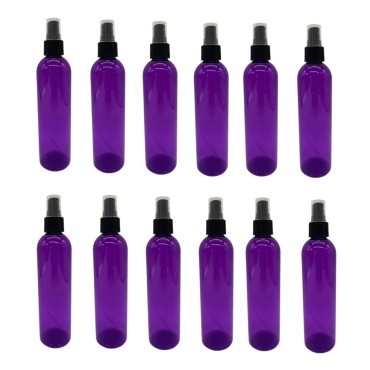 Natural Farms 12 Pack - 8 oz -Purple Cosmo Plastic Bottles - Black Fine Mist Atomizer - for Essential Oils, Perfumes, Cleaning Products