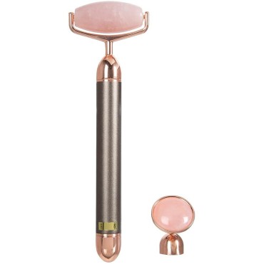 ForPro Professional Collection Electric Face Roller & Eye Massager, 2 in 1 Vibrating Skin Care Tool, Rose Quartz